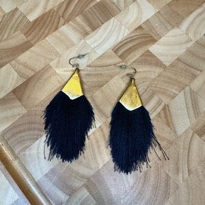 Gold and Navy Feather Earrings